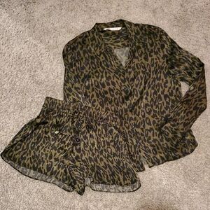 Zara Green and Black Leopard Print Top And Short